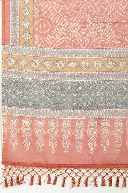 Rust Bandhani Printed Cotton Saree