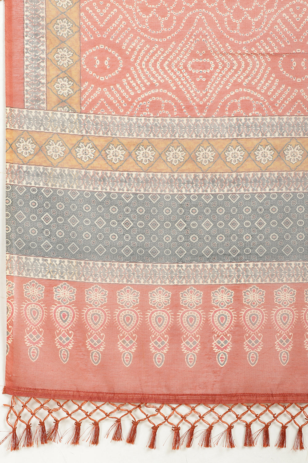 Rust Bandhani Printed Cotton Saree