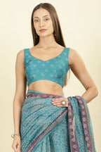 Teal Bandhani Printed Cotton Saree