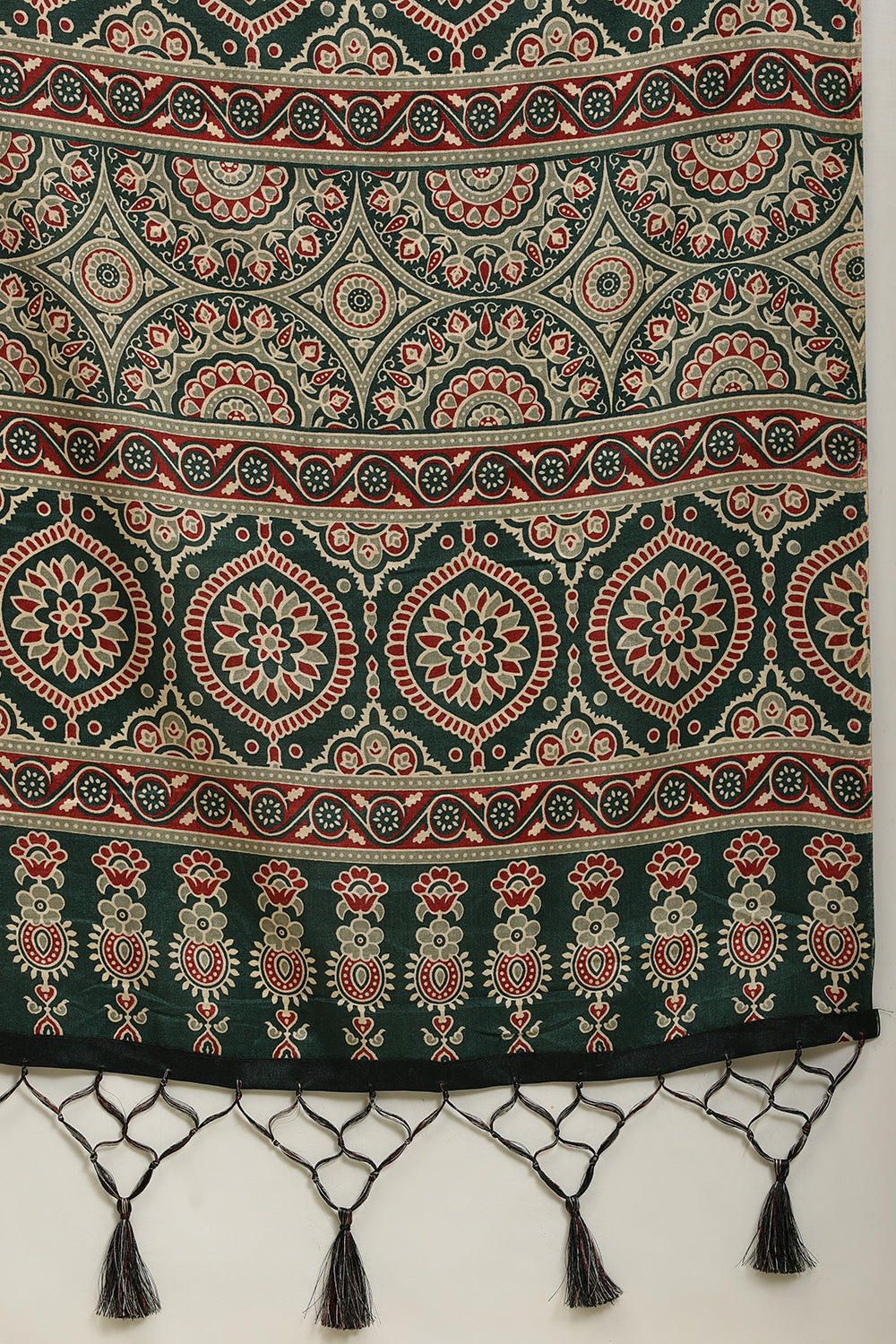 Bottle Green Cotton Silk Ajrakh Block Printed Saree