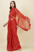 Red Georgette Bandhani Printed Saree