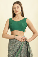 Green Ajrakh Block Printed Cotton Saree