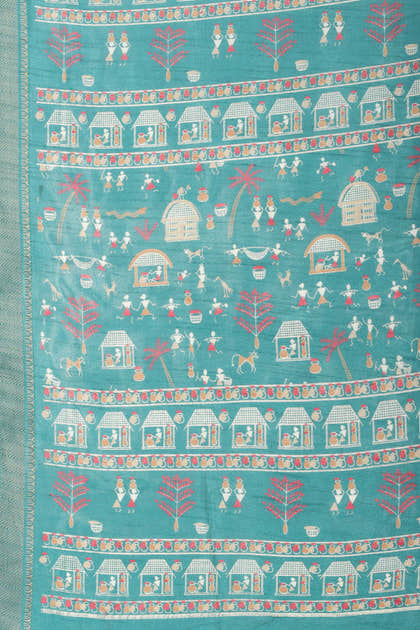Teal Cotton Silk Printed Saree