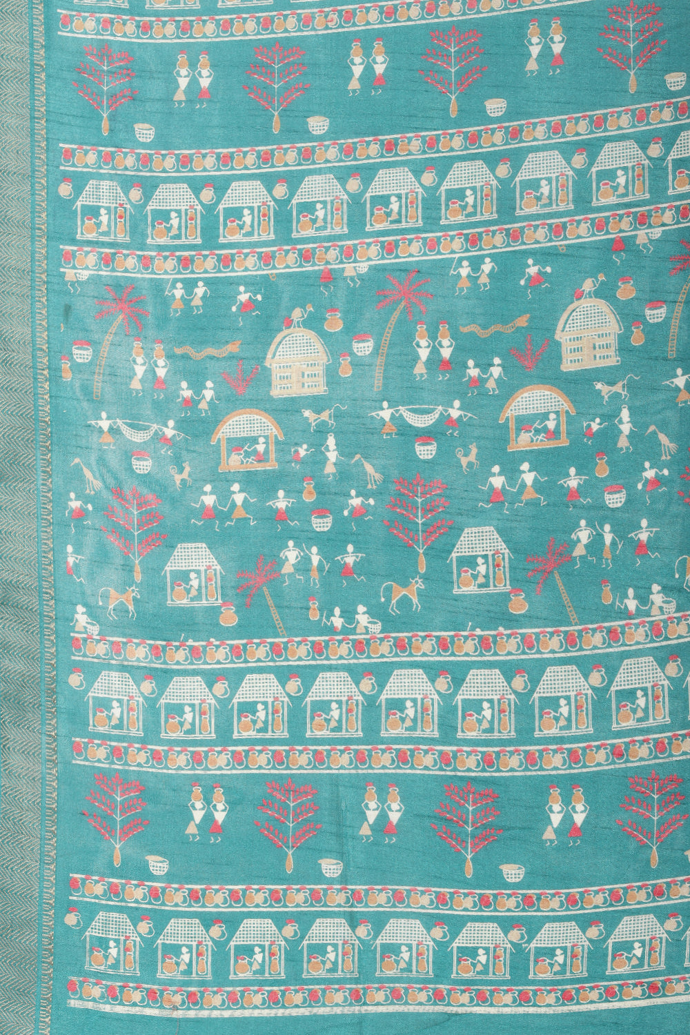 Teal Cotton Silk Printed Saree