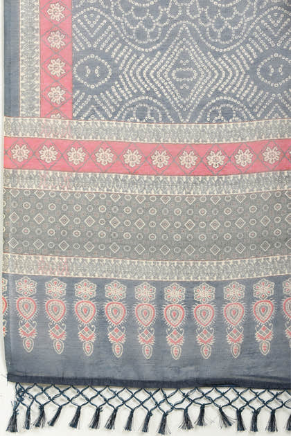 Navy Bandhani Printed Cotton Saree