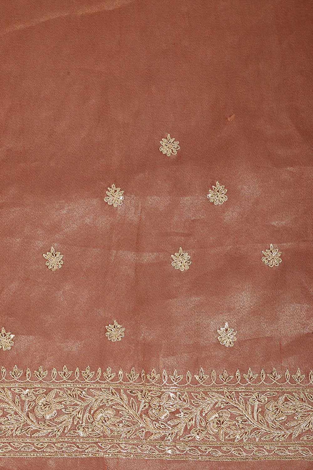 Copper Gold Pure Tissue Silk Saree with Aari & Zardozi Handwork
