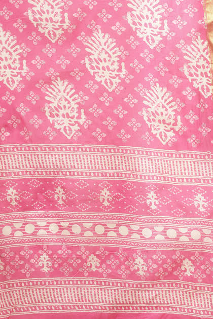 Hot Pink Cotton Block Printed Saree