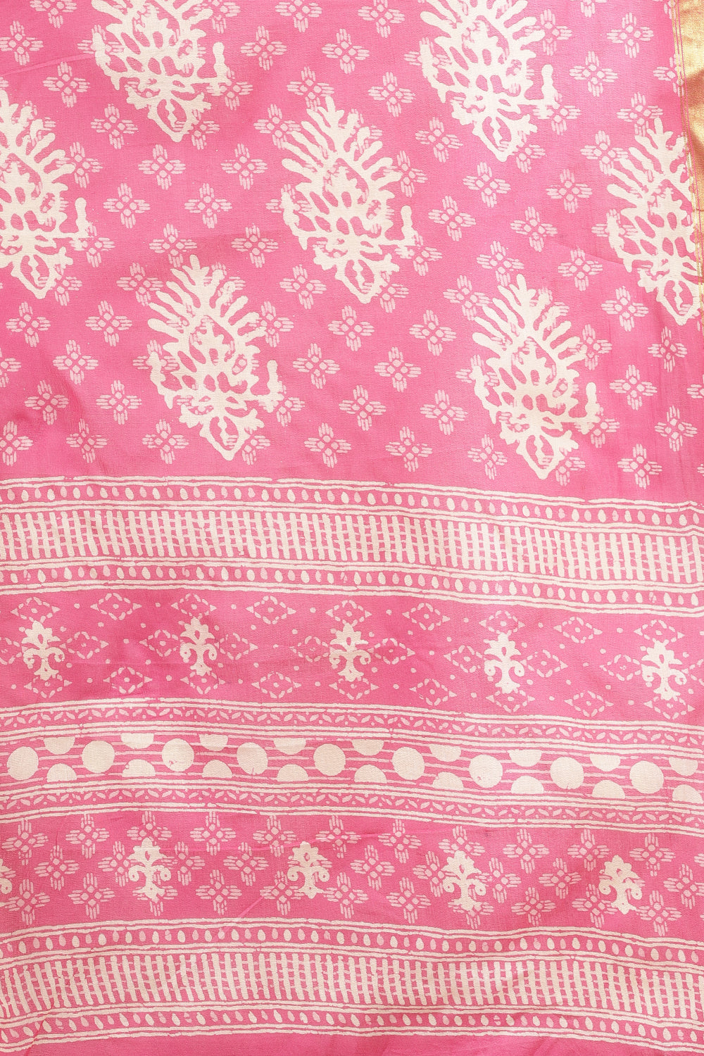 Hot Pink Cotton Block Printed Saree