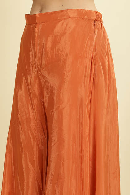 Orange Crepe Silk Emboridered Crop-Top With Palazzo Indo-Western Co-ord Set