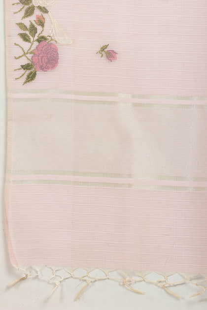 Pink Kota Cotton Floral Resham Embroidered And Zari Woven Saree