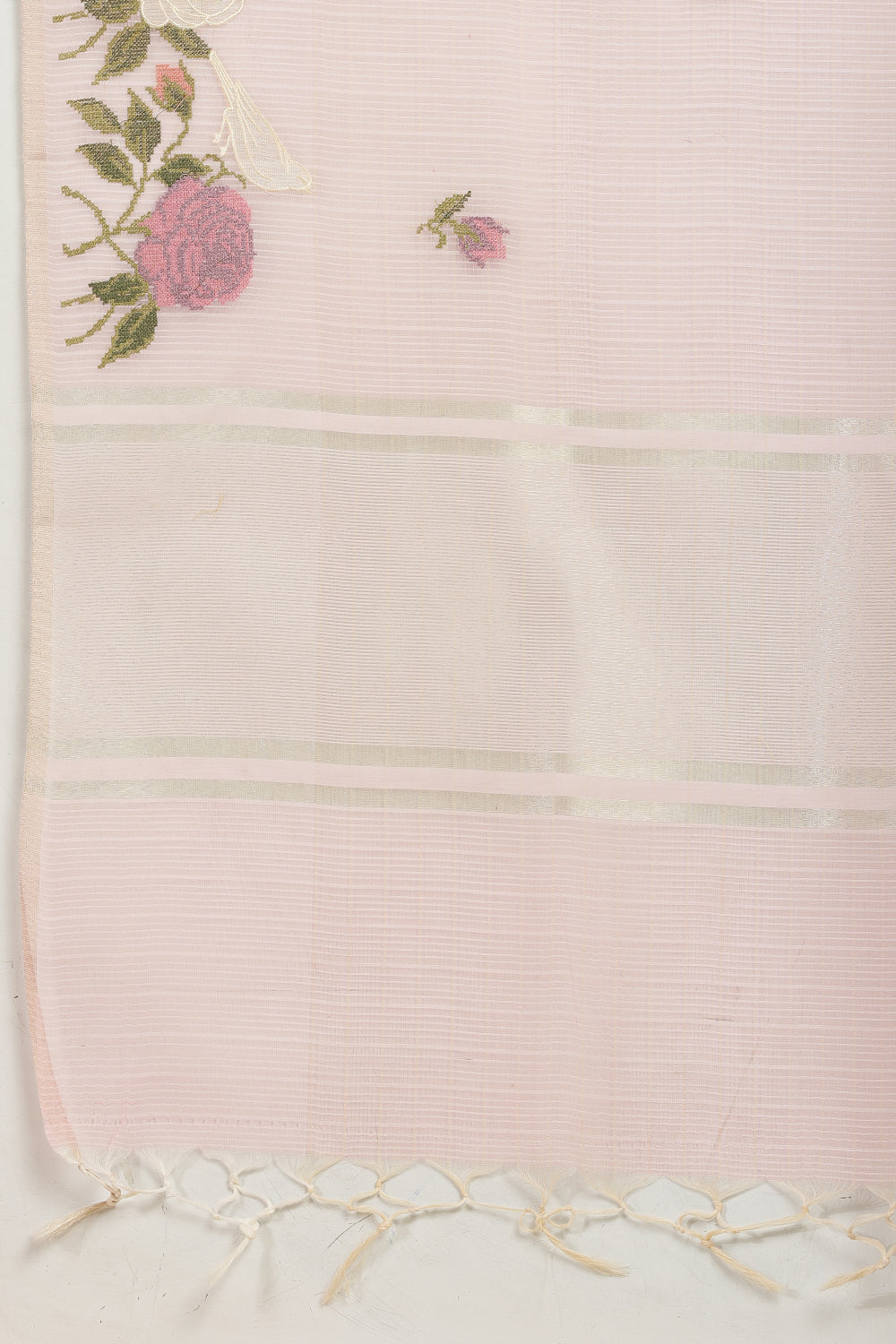 Pink Kota Cotton Floral Resham Embroidered And Zari Woven Saree