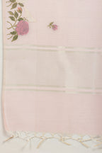 Pink Kota Cotton Floral Resham Embroidered And Zari Woven Saree