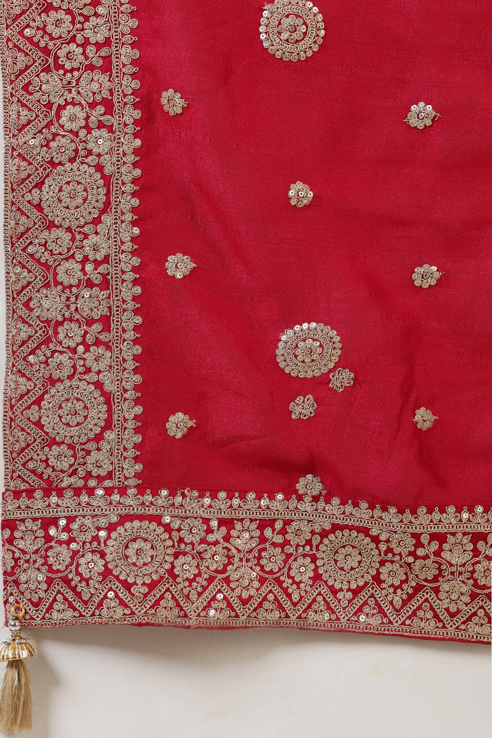 Fushia Pink Color Silk Neck Embroidered Suit Set