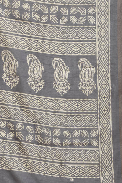 Grey Color Cotton Silk Boota Printed And Zari Woven Saree