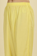 Pale Yellow Cotton Resham Floral Embroidered Anarkali Suit Set