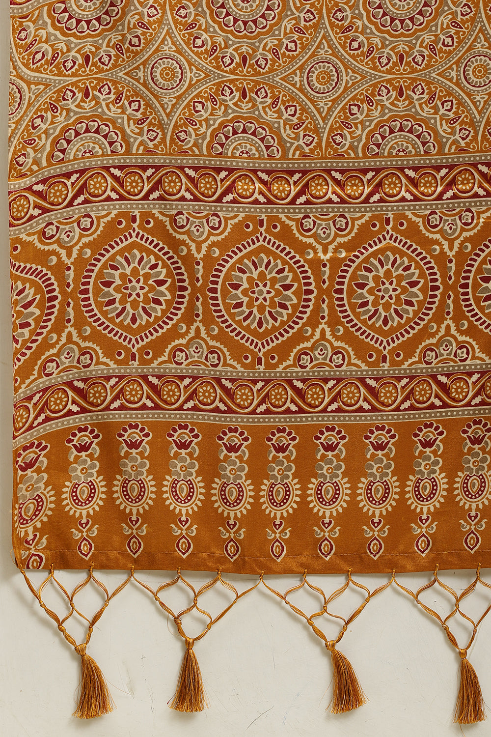 Mustard Cotton Silk Ajrakh Block Printed Saree