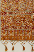 Mustard Cotton Silk Ajrakh Block Printed Saree