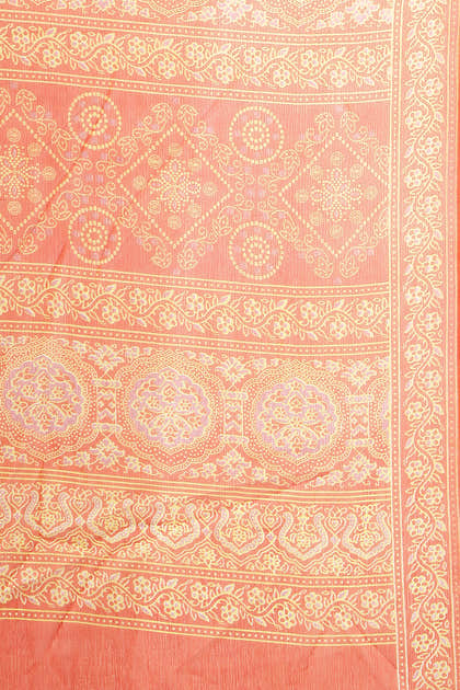 Orange Georgette Bandhani Printed Saree