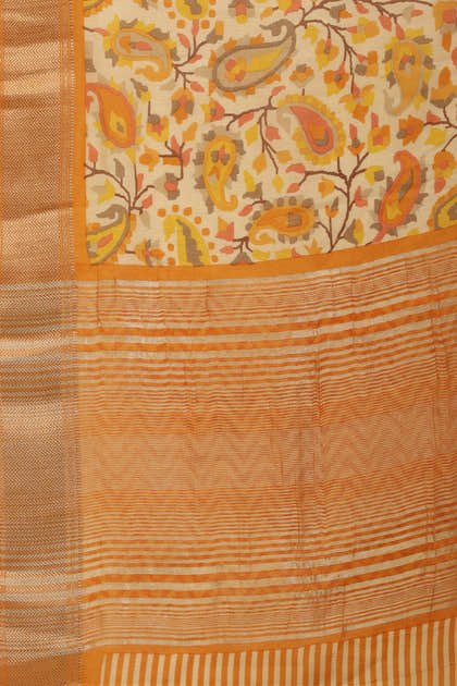 Mustard & Beige Cotton Silk Floral Boota Printed Saree