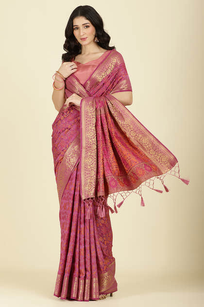 Mauve Color Tussar Woven Silk Saree