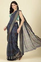 Navy Color Chiffon Bandhani Printed Saree