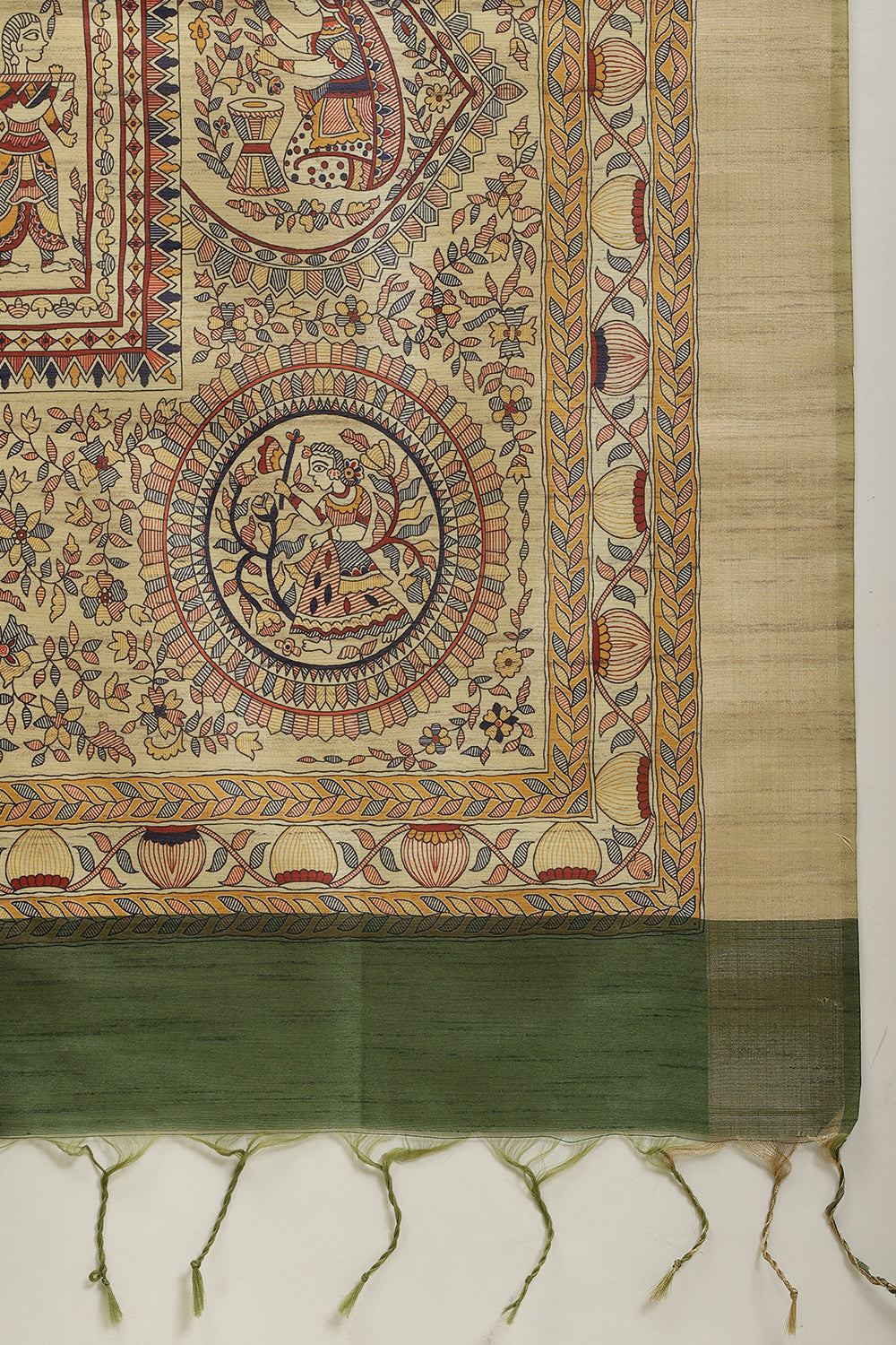 Green Color Cotton Silk Madhubani Print Saree