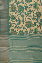 Beige & Teal Cotton Silk Floral Printed Saree