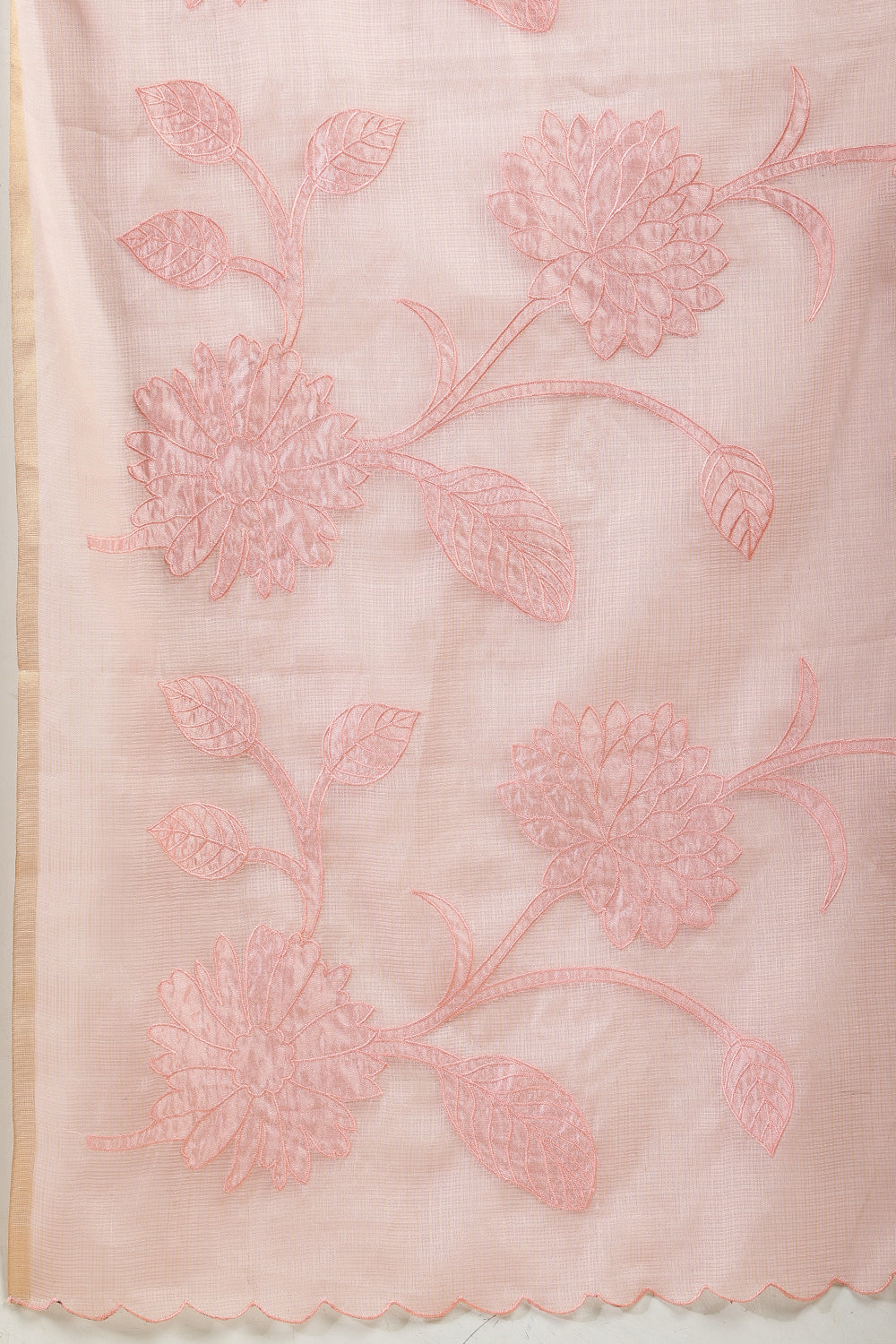 Pink Cotton Floral Resham Embroidered Saree