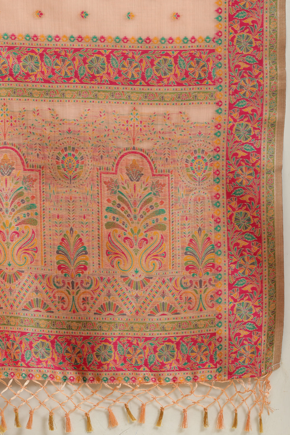 Peach Chanderi Cotton kashida Weaves Saree