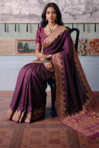 Wine Soft Silk Kalamkari Woven Saree