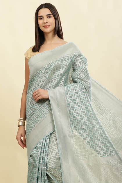 Turquoise Chanderi Silk Zari Weaving Saree