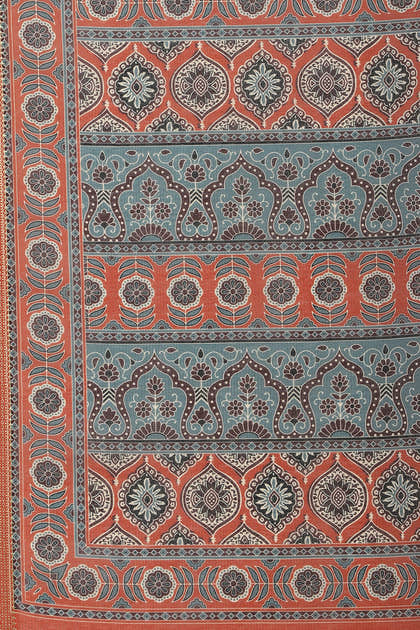 Rust Ajrakh Block Printed Cotton Saree