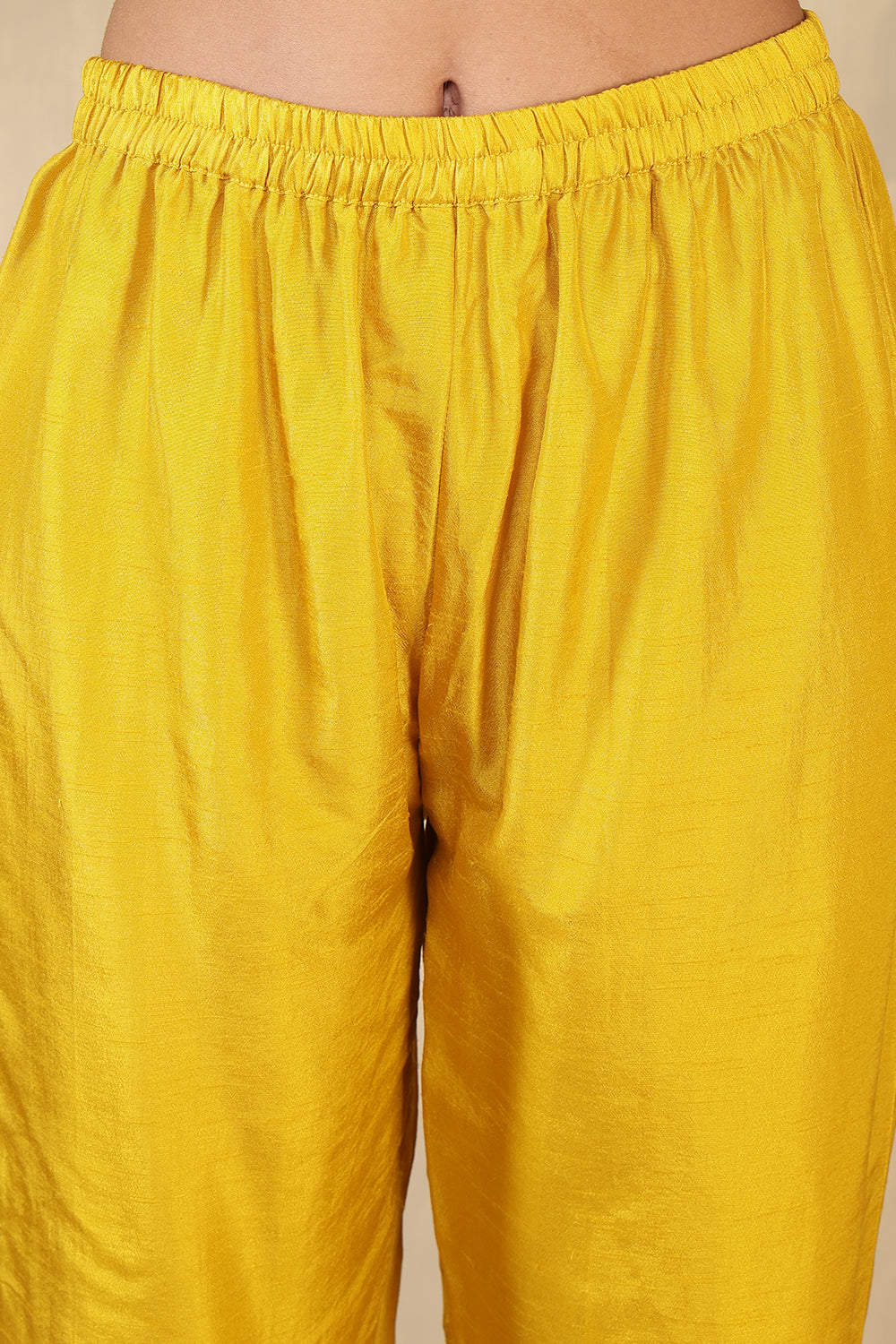 Mustard Neck Embroidered Silk Suit