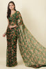 Green Zari Border & Floral Printed Chiffon Saree