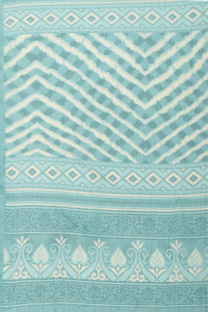 Firozi Color Chiffon Leheriya Printed Saree