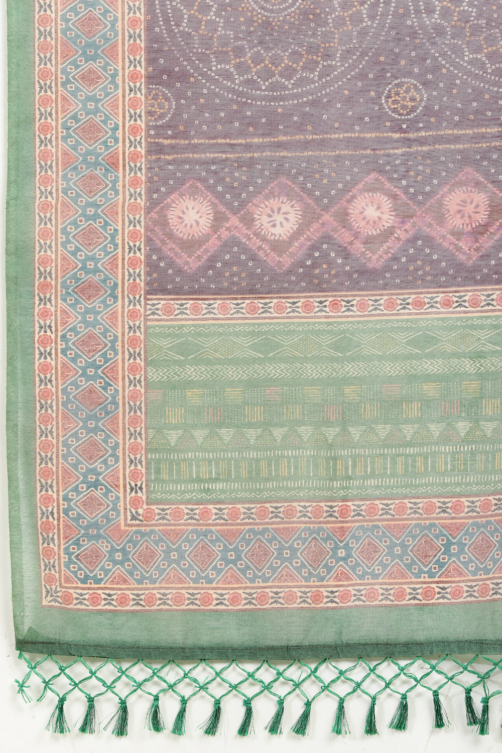Dirty Purple Organza Cotton Bandhani Block Printed Saree