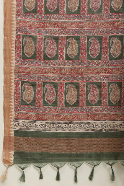 Green Cotton Silk Floral Boota Printed Saree