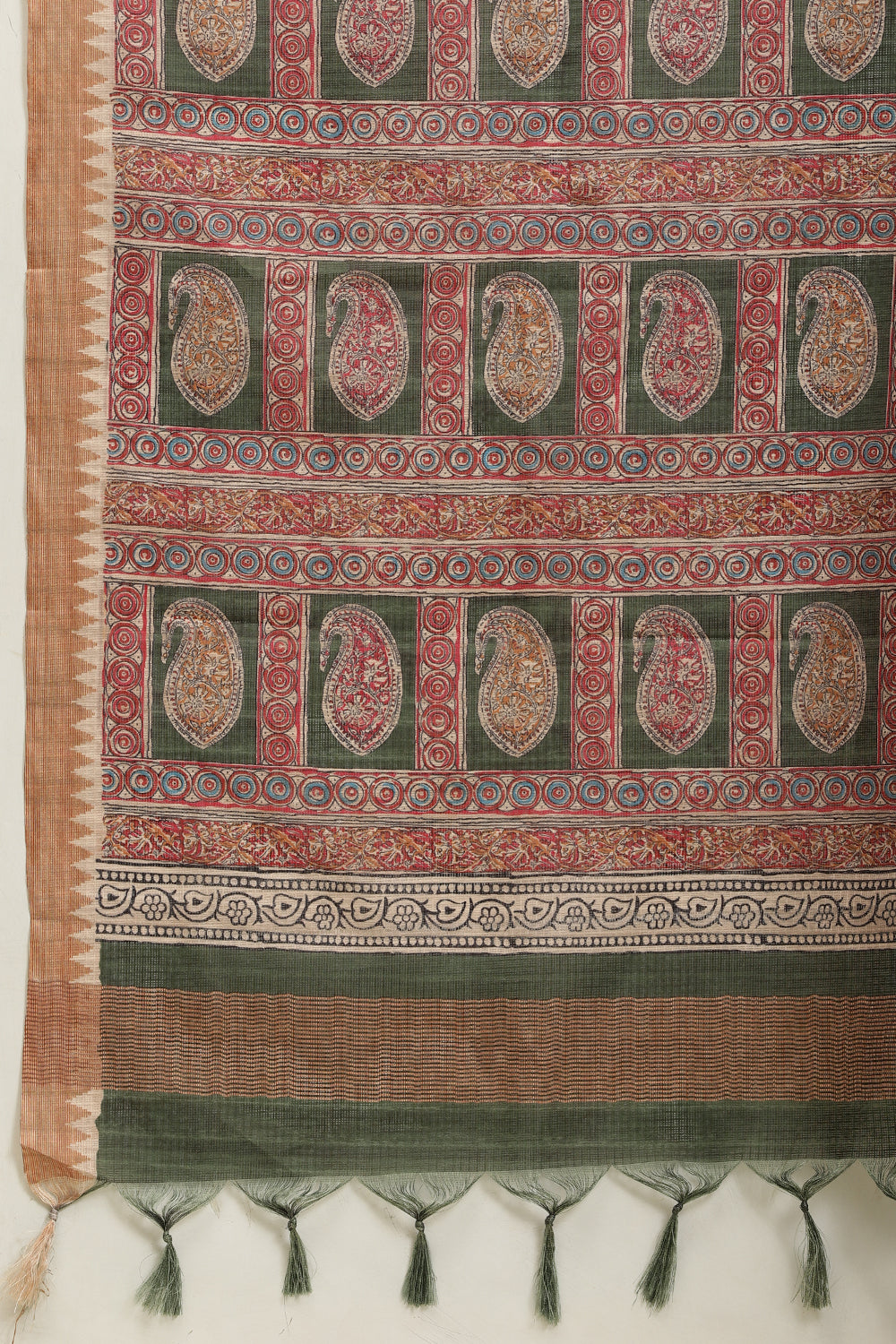 Green Cotton Silk Floral Boota Printed Saree