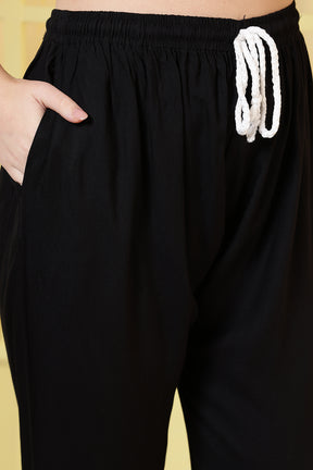 Black Rayon Resham Embroidered Kurti Set