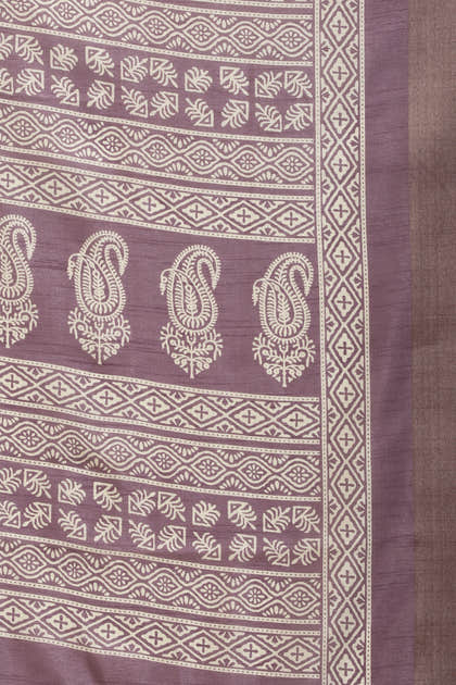 Purple Color Cotton Silk Boota Printed And Zari Woven Saree
