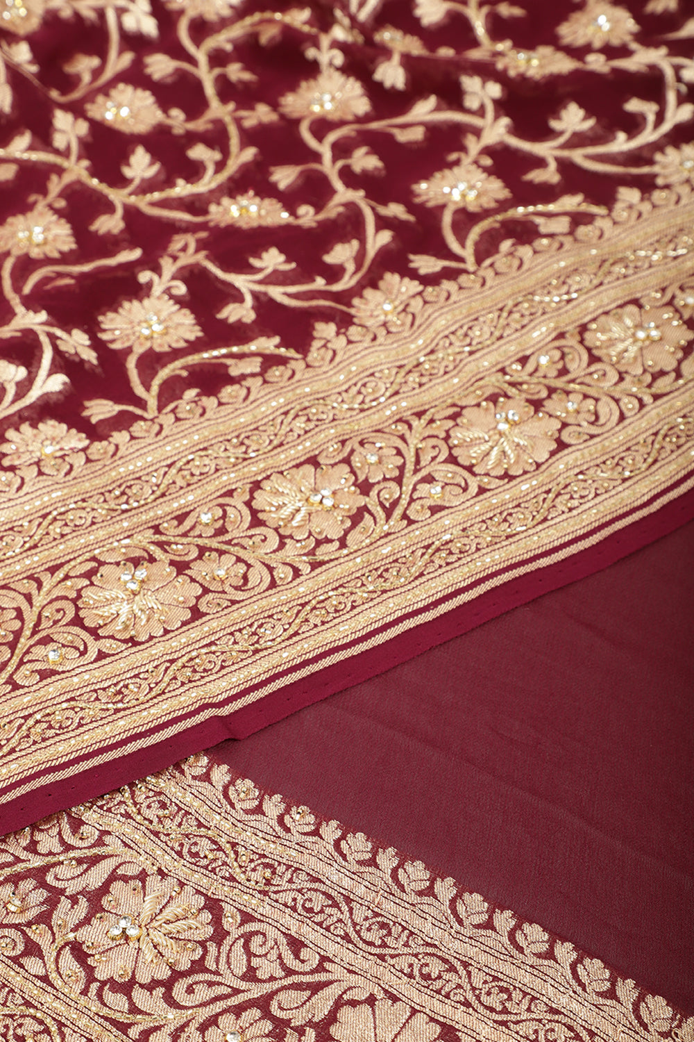 Wine Color Pure Khaddi Georgette Banarasi Saree