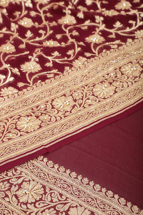 Wine Color Pure Khaddi Georgette Banarasi Saree