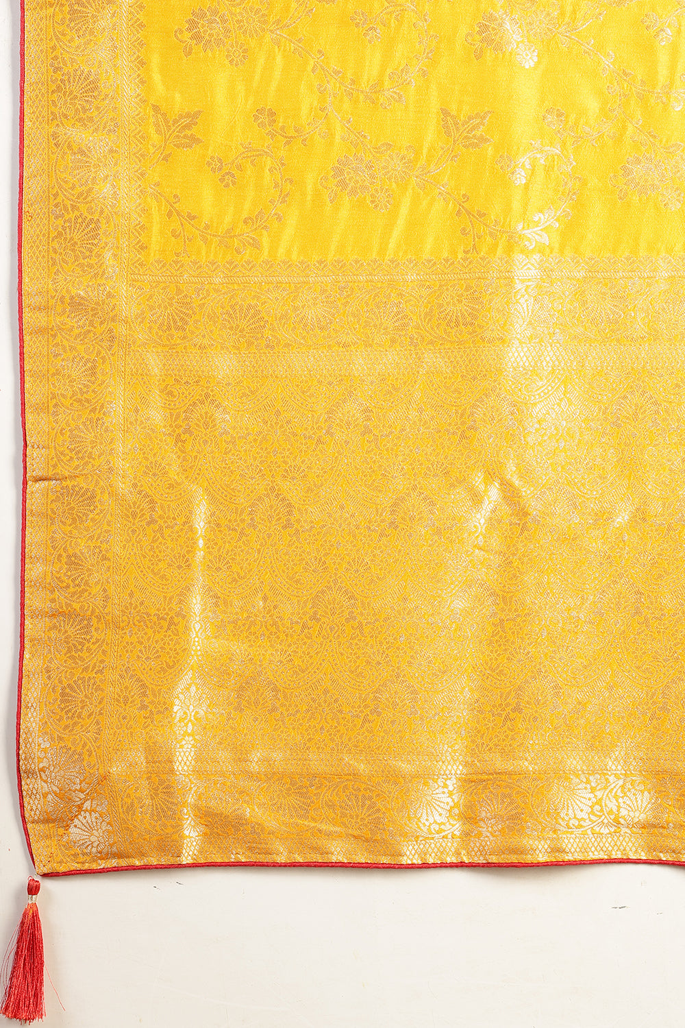 Mustard Banarasi Silk Zari Floral Zaal Woven Saree