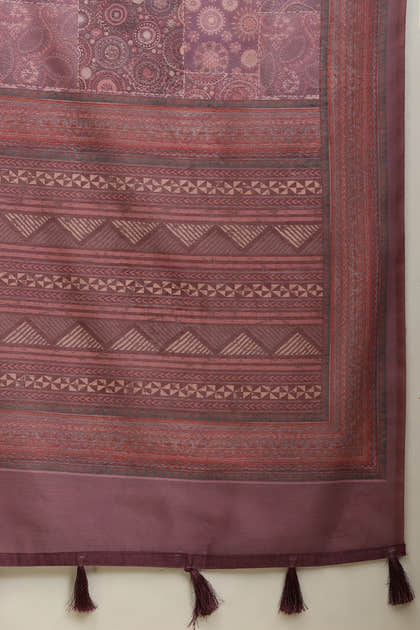 Dusky Purple Cotton Silk Printed Saree