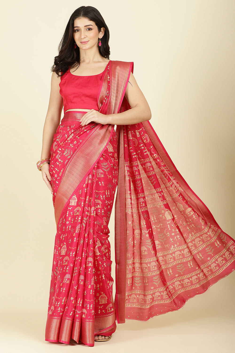 Raspberry Cotton Silk Printed Saree