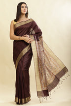 Wine Color Cotton Silk Madhubani Print Saree