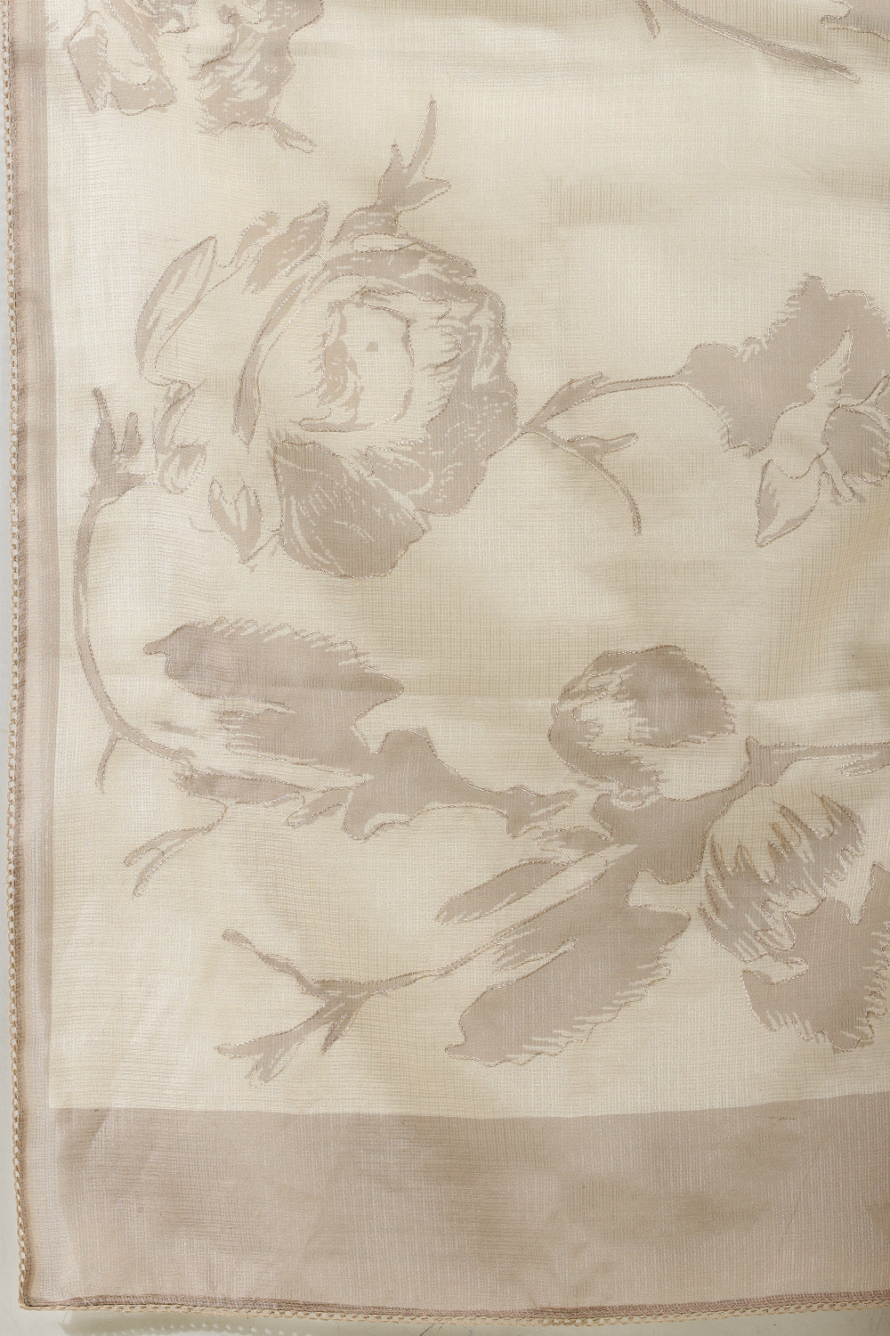 Beige Floral Zari Taar Embroidered Kota Cotton Saree