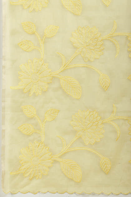 Pale Yellow Cotton Floral Resham Embroidered Saree