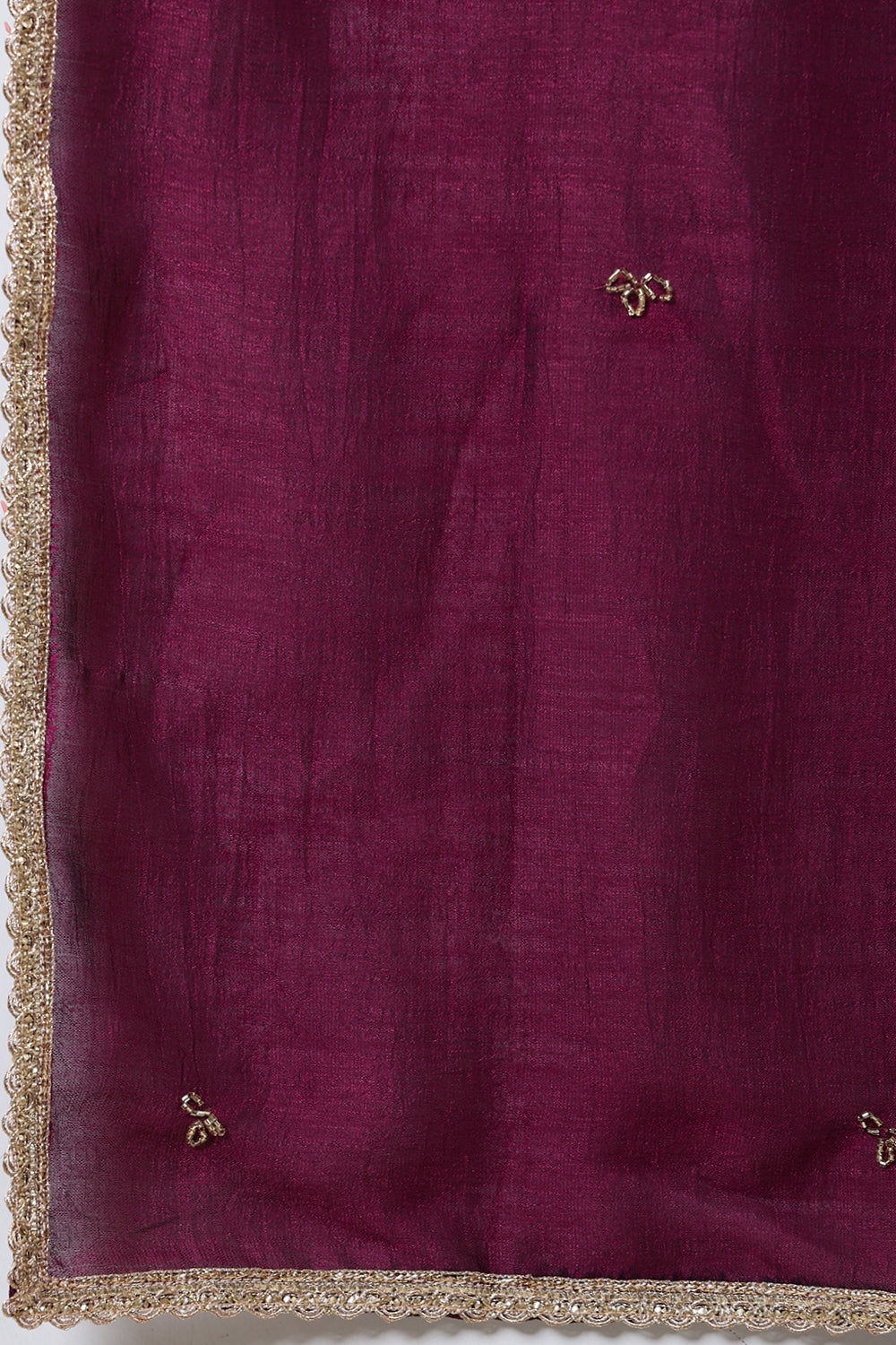 Dark Scarlet Chinone Silk Neck-Embroidered Suit Set