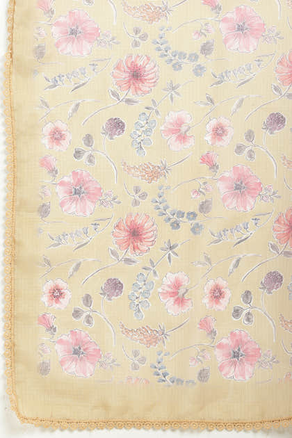 Light Mustard Organza Floral Printed And Lace Work Saree